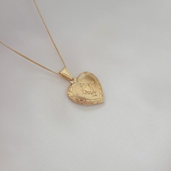 Gold Filled Box Chain Heart Locket Pendant Necklace Picture Necklace - Picture 1 of 5